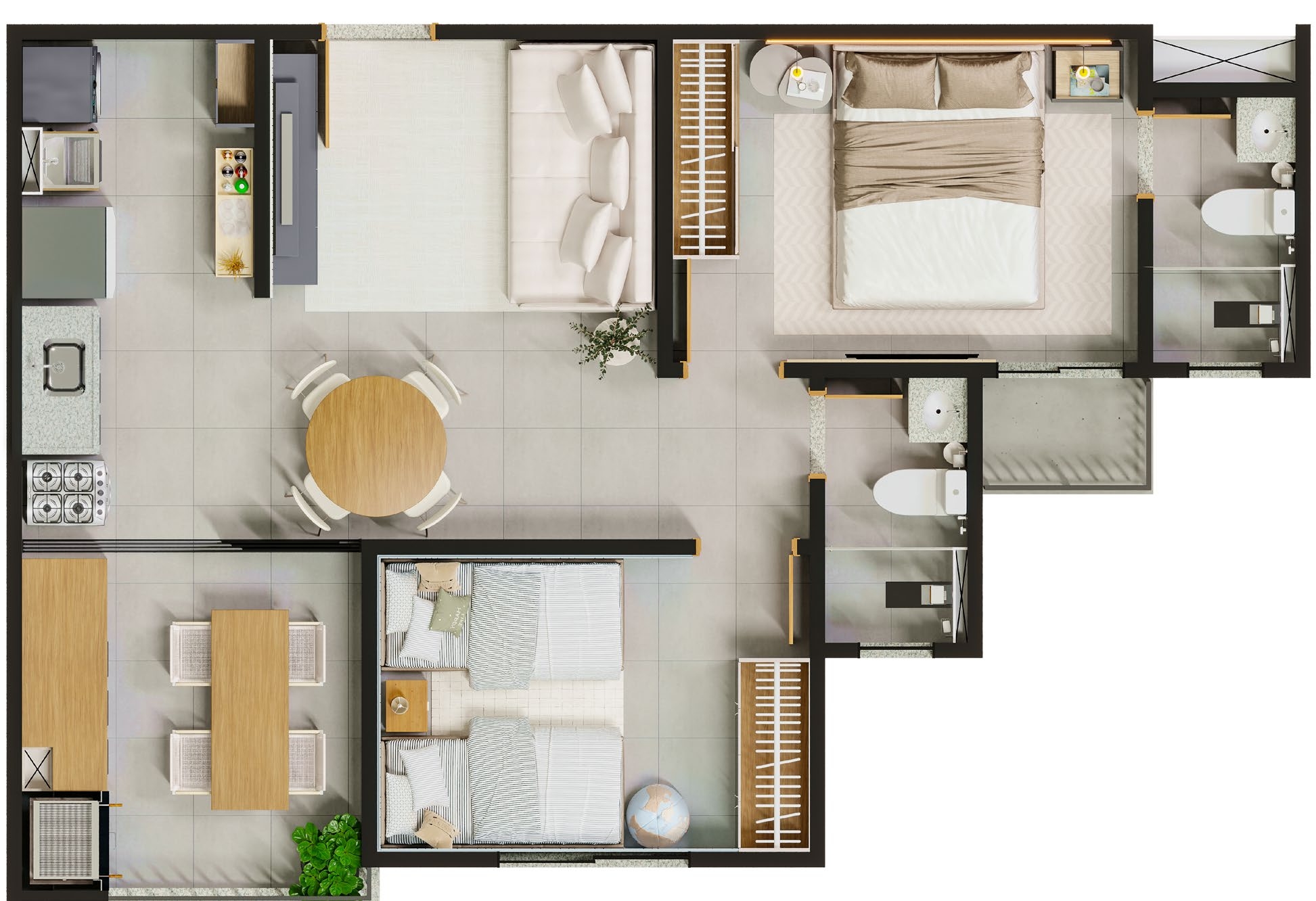 Planta Apto Tipo 2Q - 55,08m²