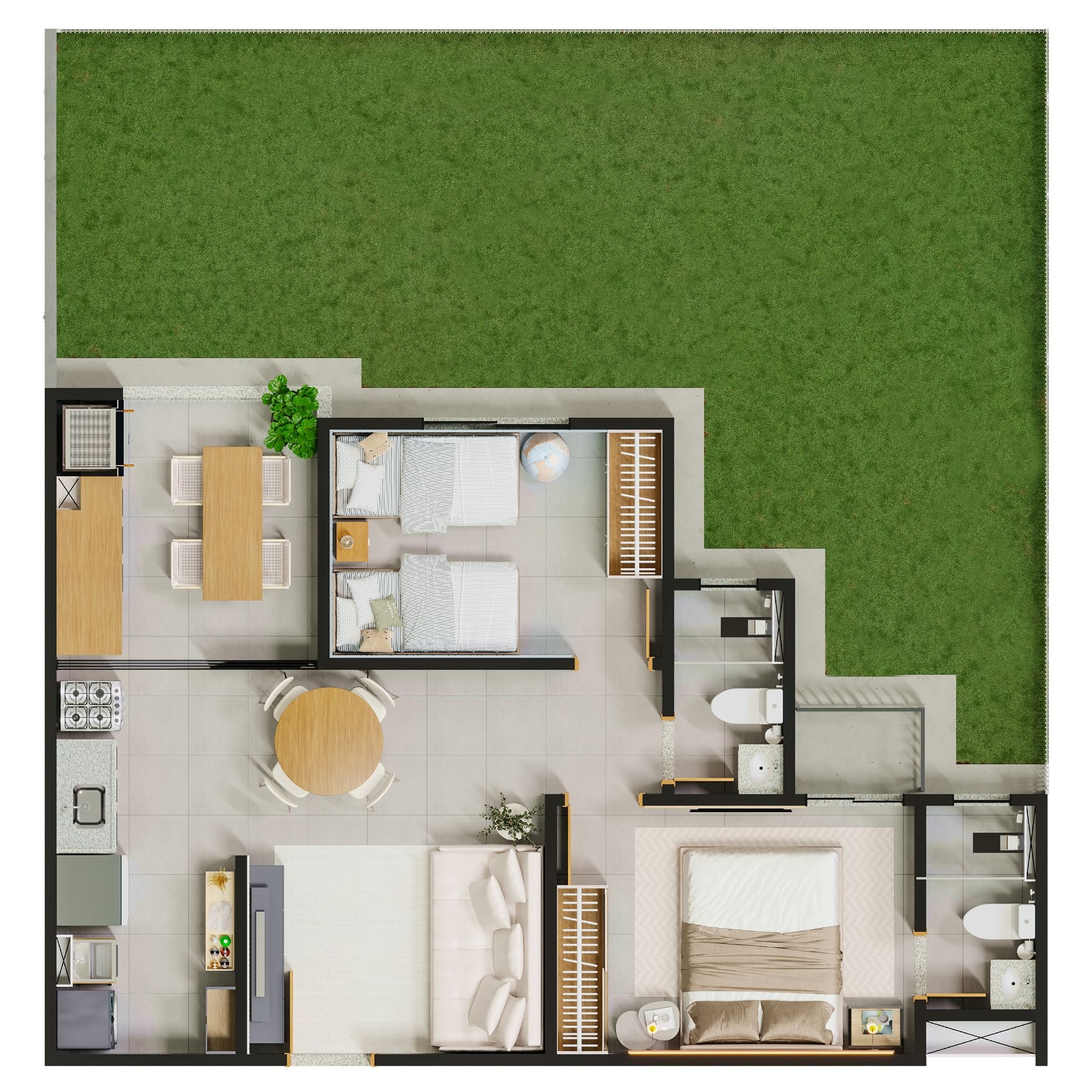 Planta Apto Garden 2Q - 78,09m²